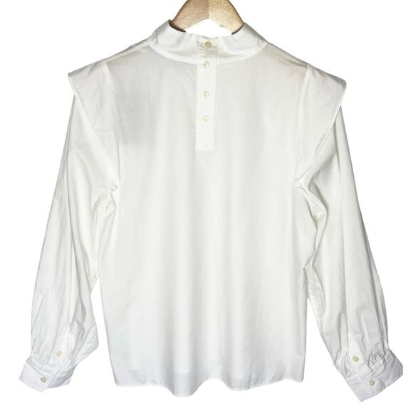 NWT EVERLANE Women white Wing Shoulder Bishop Sleeve Stand Collar Top - Picture 6 of 6